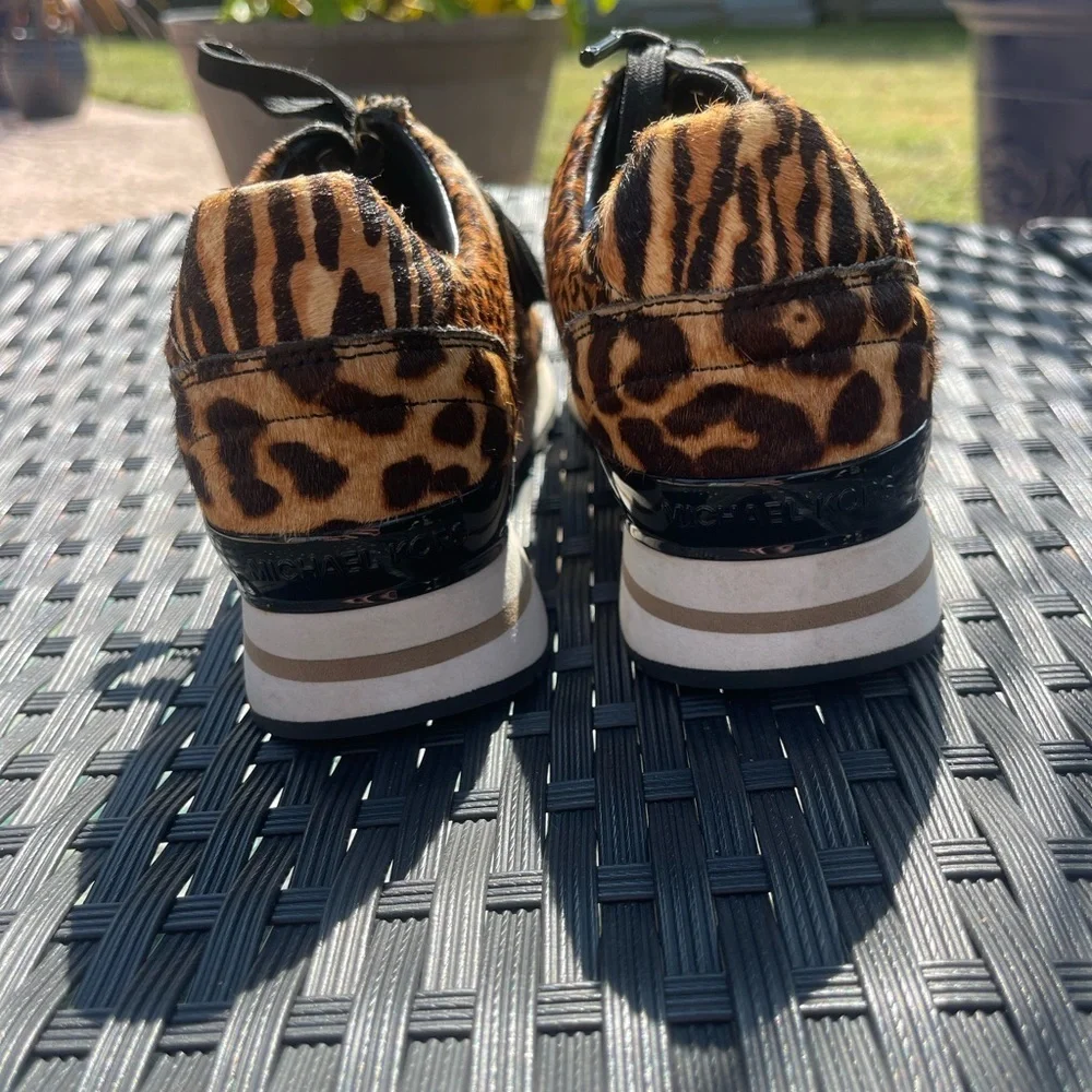 Michael Kors women’s sneakers, faux animal print, leather upper